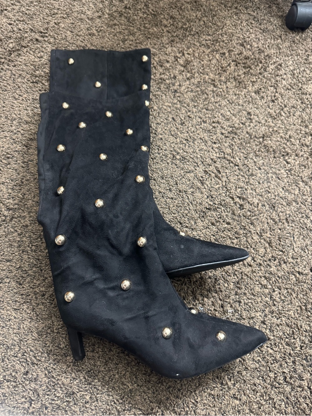 a new day Black Knee-High Studded Pointed-Toe Heeled Boots